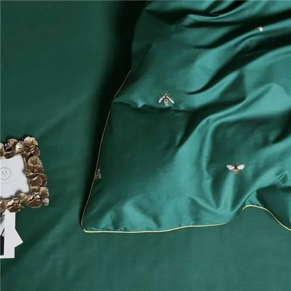 NEW Anthro Emerald Green Bee Boho Queen / King Size Bedding Duvet Sham Case Set - Picture 5 of 13